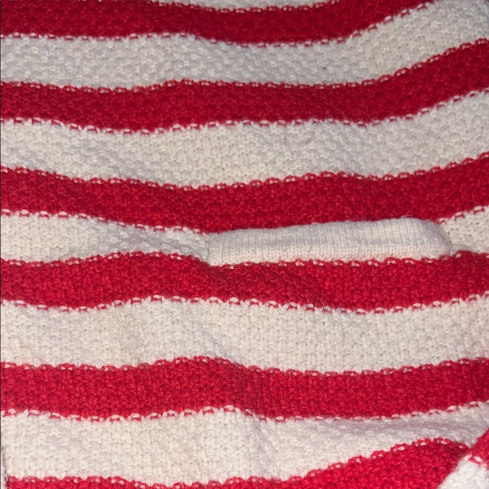 Striped Red and cream Women's Sweater - Picture 3 of 4